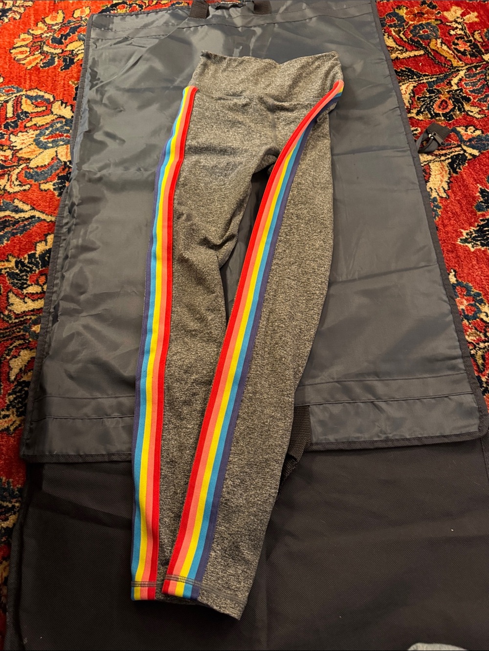 Women's Spiritual Gangster Gray Leggings with Rainbow Side Stripes